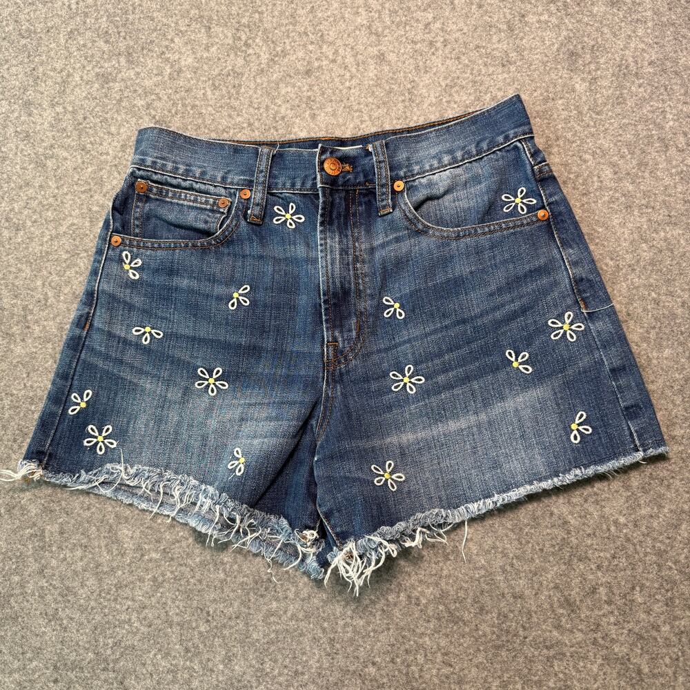 Women's Madewell Daisy Embroidered Denim Blue Jean‎ Cutoff Shorts Size 27